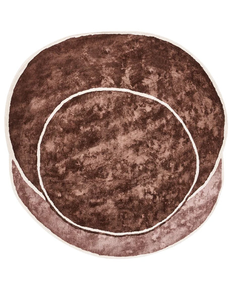 Area Rug Brown and Light Brown Viscose and Wool Geometric Pattern 200 x 200 cm Modern Glam Style Beliani