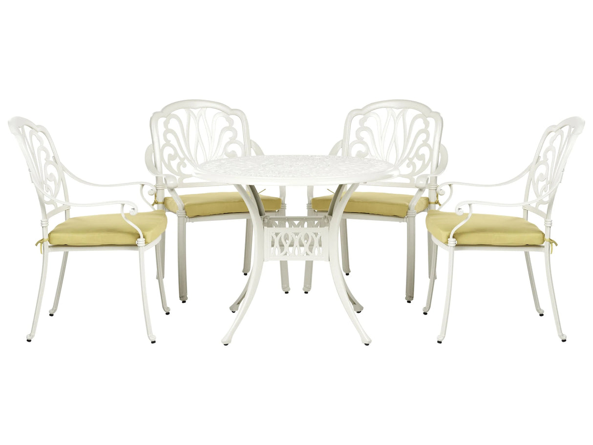 Garden Dining Set Off-White Aluminium Outdoor Table 4 Chairs Polyester Seat Pads Beliani