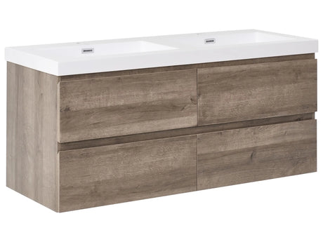Wall Mounted Bathroom Cabinet Taupe MDF 120 x 46 cm with 4 Drawers with Double Washbasin Beliani
