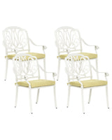 Set of 4 Garden Chairs Off-White Aluminium With Vintage Cushions Beliani