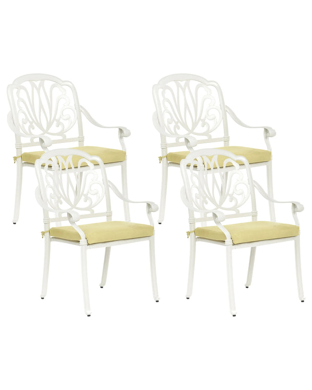 Set of 4 Garden Chairs Off-White Aluminium With Vintage Cushions Beliani