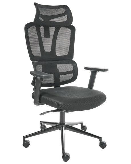 Office Chair Black Mesh Polyester Swivel Seat Sliding Headrest Adjustment Armrest Up/Down Beliani