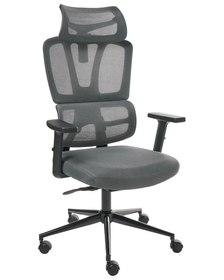 Office Chair Dark Grey Mesh Polyester Swivel Seat Sliding Headrest Adjustment Armrest Up/Down Beliani