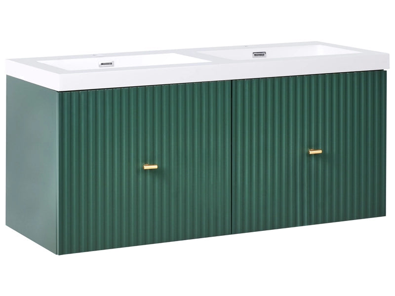 Wall Mounted Bathroom Cabinet Vanity Unit Emerald Green MDF 120 x 46 cm with 4 Drawers with Double Washbasin Beliani