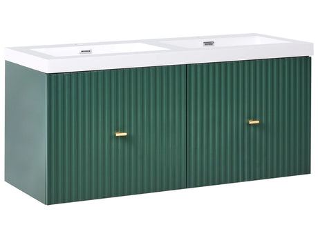 Wall Mounted Bathroom Cabinet Vanity Unit Emerald Green MDF 120 x 46 cm with 4 Drawers with Double Washbasin Beliani