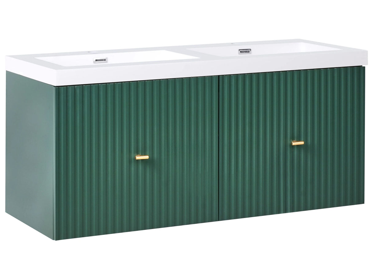 Wall Mounted Bathroom Cabinet Vanity Unit Emerald Green MDF 120 x 46 cm with 4 Drawers with Double Washbasin Beliani