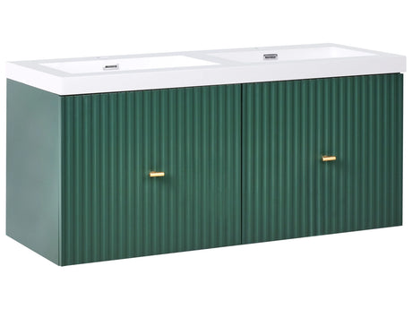 Wall Mounted Bathroom Cabinet Vanity Unit Emerald Green MDF 120 x 46 cm with 4 Drawers with Double Washbasin Beliani