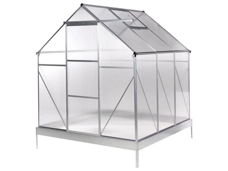 Garden Greenhouse Silver Polycarbonate Sheets Aluminum Frame Walk-In Sliding Doors UV Protection Beliani