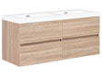 Wall Mounted Bathroom Vanity Unit with Double Basin Beige MDF 120 x 46 cm Four Drawers Beliani