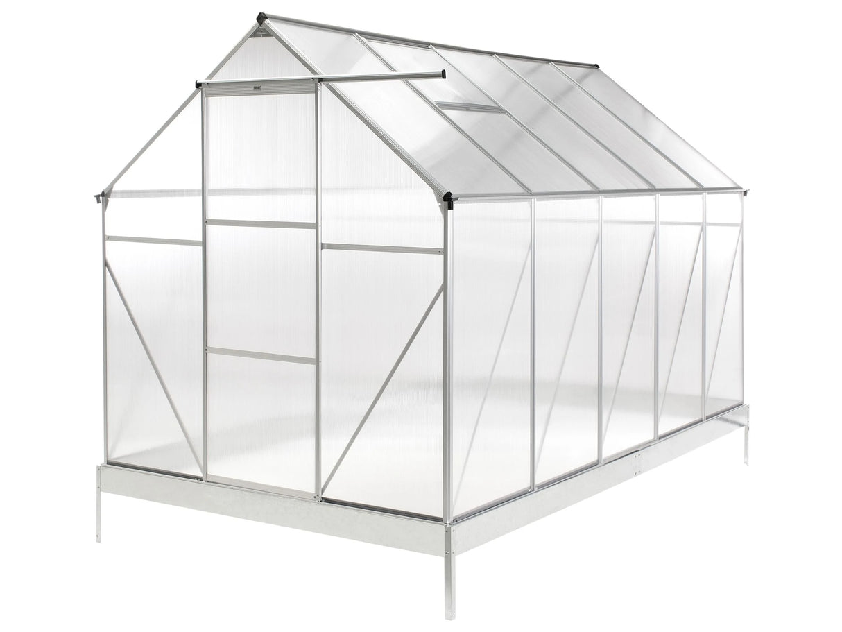 Large Garden Greenhouse Silver Polycarbonate Sheets Aluminum Frame Walk-In Sliding Doors UV Protection Beliani