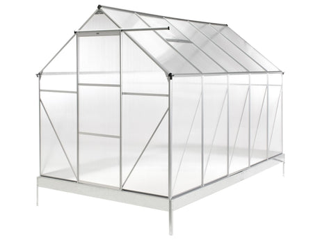 Large Garden Greenhouse Silver Polycarbonate Sheets Aluminum Frame Walk-In Sliding Doors UV Protection Beliani