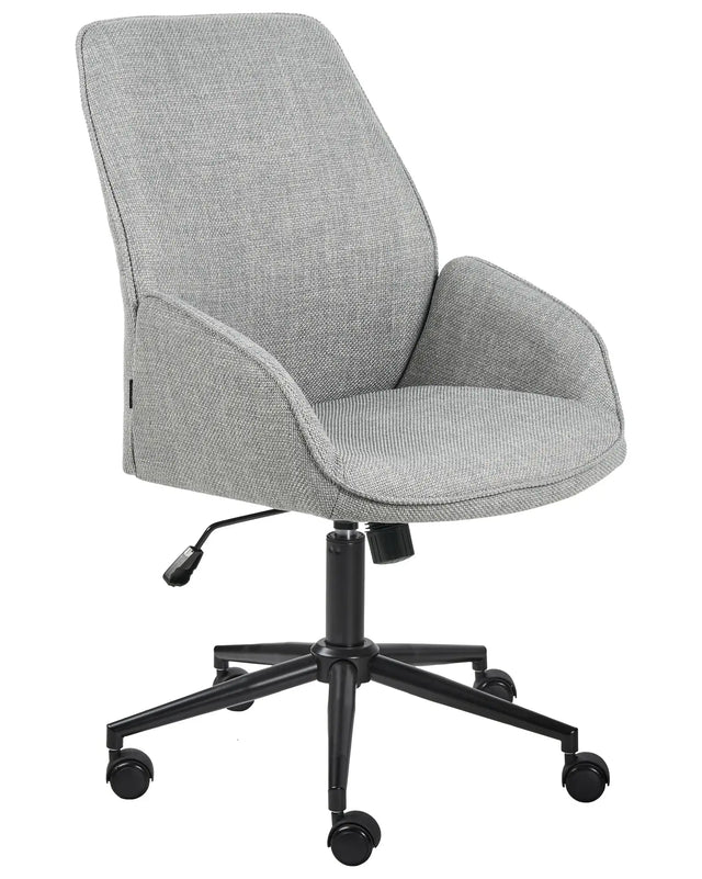 Office Chair Grey Fabric Upholstery Swivel Side Occassional Chair Seat Height Adjustment Beliani