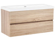 Wall Mounted Bathroom Vanity Unit with Basin Light Brown MDF 120 x 46 Two Drawers Beliani