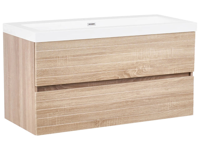 Wall Mounted Bathroom Vanity Unit with Basin Light Brown MDF 120 x 46 Two Drawers Beliani
