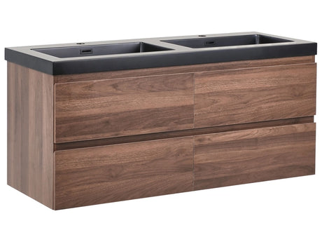 Wall Mounted Vanity Unit with Basin to Bathroom Brown MDF Wood 4 Drawers 120 x 46 cm Modern Beliani