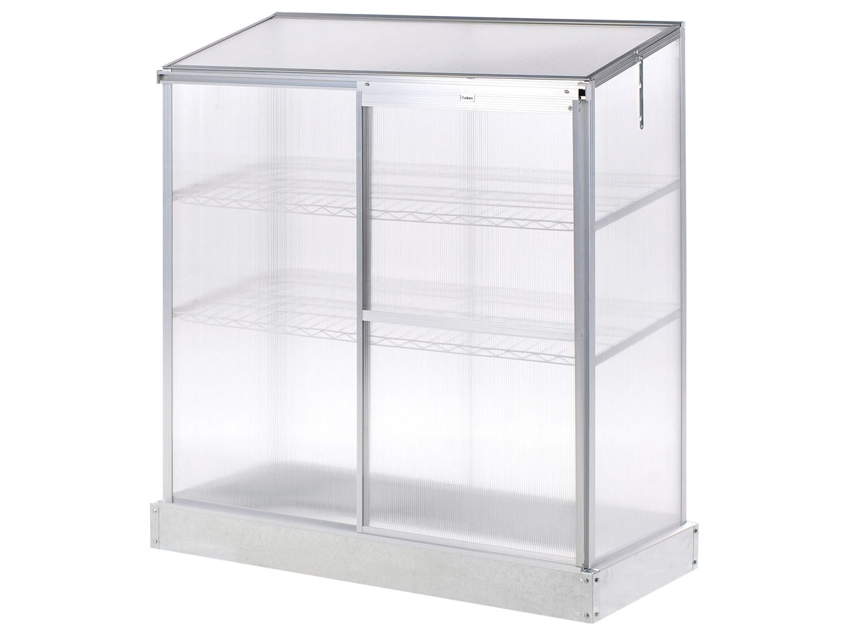 Balcony Greenhouse Silver Polycarbonate Panels Aluminium Frame with Shelves Sliding Door UV Protection Beliani