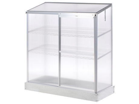 Balcony Greenhouse Silver Polycarbonate Panels Aluminium Frame with Shelves Sliding Door UV Protection Beliani