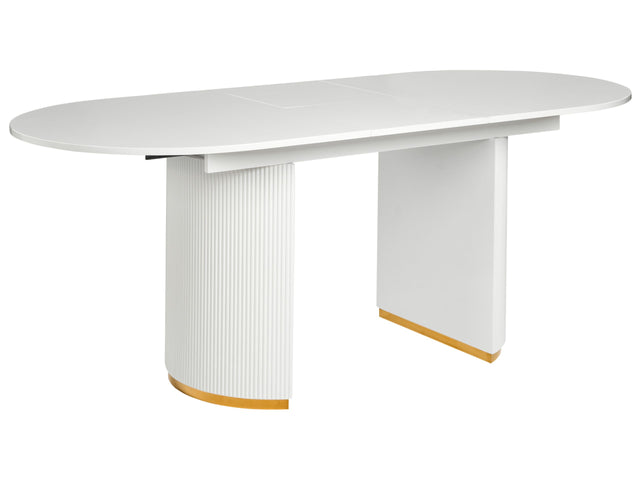 Extending Dining Table White MDF Gloss Tabletop Buttefly Leaf Mechanism Glamour Style Beliani