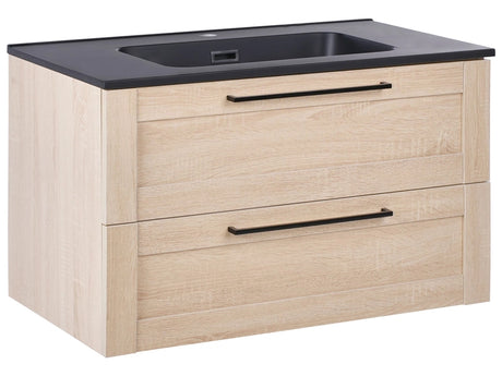 Vanity Unit with Basin Light Brown Engineered Wood Bathroom Cabinet Storage 80 x 47 cm Modern Design Beliani