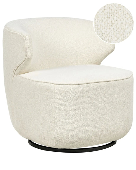Armchair Off-White Boucle Soft Teddy Fabric Black Leg Base Swivel 360 Industrial Beliani