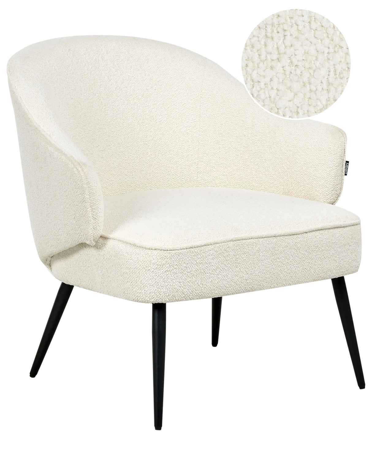 Armchair Off-White Boucle Teddy Upholster Fabric Soft Black Legs Industrial Living Room Beliani