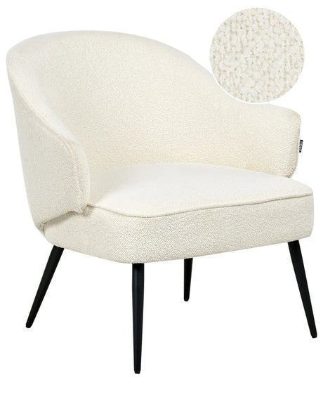 Armchair Off-White Boucle Teddy Upholster Fabric Soft Black Legs Industrial Living Room Beliani