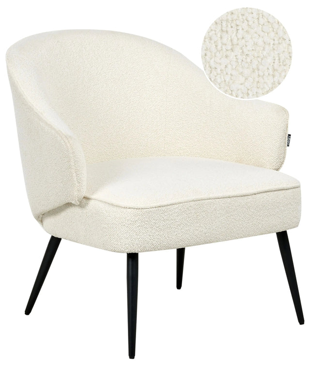 Armchair Off-White Boucle Teddy Upholster Fabric Soft Black Legs Industrial Living Room Beliani