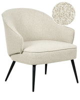 Armchair Light Beige Boucle Teddy Upholster Fabric Soft Black Legs Industrial Living Room Beliani
