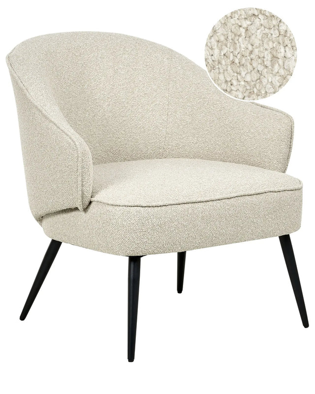 Armchair Light Beige Boucle Teddy Upholster Fabric Soft Black Legs Industrial Living Room Beliani