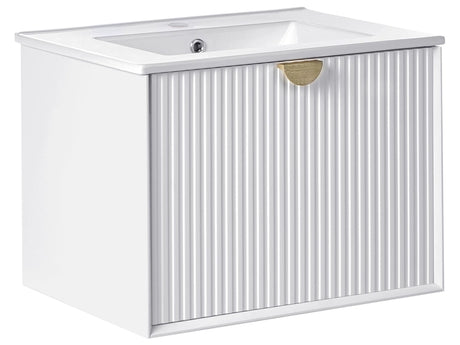 Wall Mounted Vanity Unit with Basin White Engineered Wood Bathroom Cabinet Storage 60 x 43 cm Modern Design Beliani