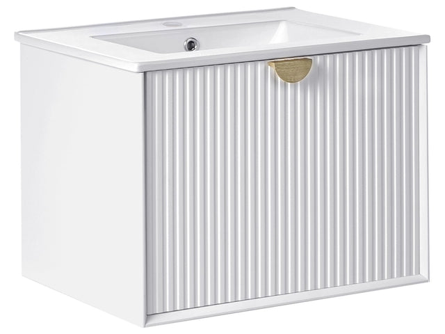 Wall Mounted Vanity Unit with Basin White Engineered Wood Bathroom Cabinet Storage 60 x 43 cm Modern Design Beliani