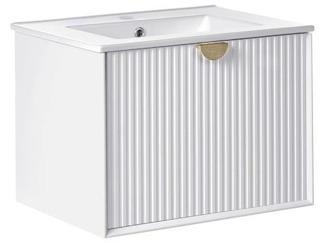 Wall Mounted Vanity Unit with Basin White Engineered Wood Bathroom Cabinet Storage 60 x 43 cm Modern Design Beliani