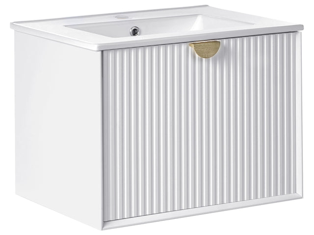 Wall Mounted Vanity Unit with Basin White Engineered Wood Bathroom Cabinet Storage 60 x 43 cm Modern Design Beliani