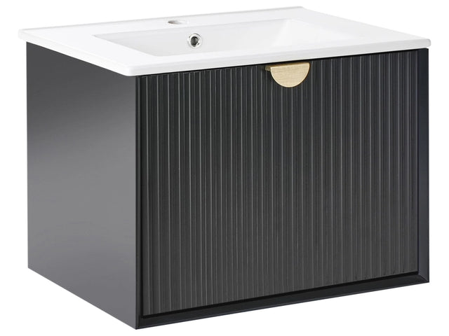 Wall Mounted Vanity Unit with Basin Black Engineered Wood Bathroom Cabinet Storage 60 x 43 cm Modern Design Beliani