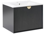 Wall Mounted Vanity Unit with Basin Black Engineered Wood Bathroom Cabinet Storage 60 x 43 cm Modern Design Beliani