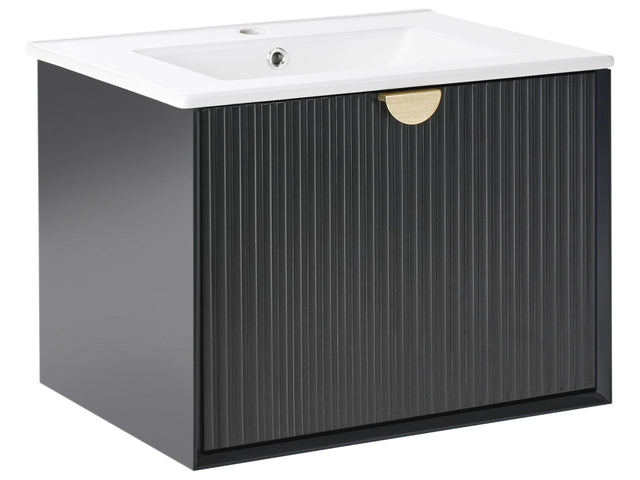 Wall Mounted Vanity Unit with Basin Black Engineered Wood Bathroom Cabinet Storage 60 x 43 cm Modern Design Beliani