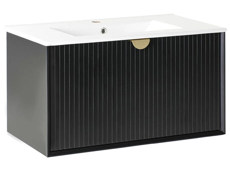Wall Mounted Vanity Unit with Basin Black Engineered Wood Bathroom Cabinet Storage 80 x 43 cm Modern Design Beliani