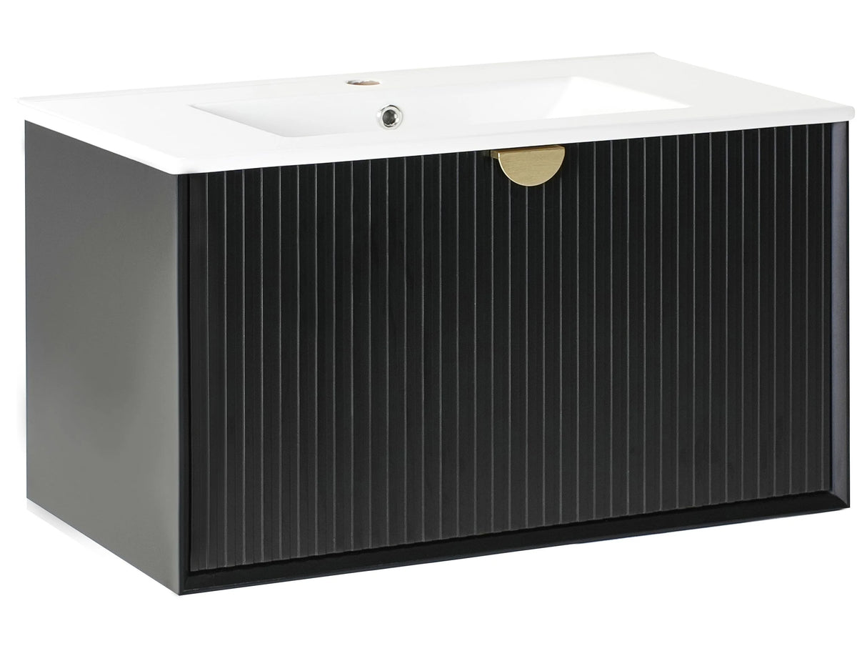 Wall Mounted Vanity Unit with Basin Black Engineered Wood Bathroom Cabinet Storage 80 x 43 cm Modern Design Beliani