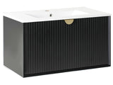 Wall Mounted Vanity Unit with Basin Black Engineered Wood Bathroom Cabinet Storage 80 x 43 cm Modern Design Beliani