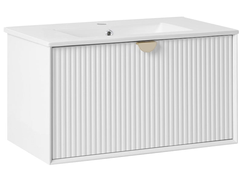Wall Mounted Vanity Unit with Basin White Engineered Wood Bathroom Cabinet Storage 80 x 43 cm Modern Design Beliani