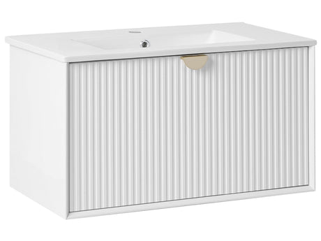 Wall Mounted Vanity Unit with Basin White Engineered Wood Bathroom Cabinet Storage 80 x 43 cm Modern Design Beliani