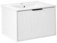 Wall Mounted Vanity Unit White Engineered Wood Bathroom Cabinet Ceramic Basin 60 cm Black Handle Modern Design Beliani