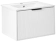 Wall Mounted Vanity Unit White Engineered Wood Bathroom Cabinet Ceramic Basin 60 cm Black Handle Modern Design Beliani