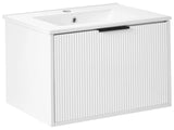 Wall Mounted Vanity Unit White Engineered Wood Bathroom Cabinet Ceramic Basin 60 cm Black Handle Modern Design Beliani