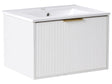 Wall Mounted Vanity Unit White Engineered Wood Bathroom Cabinet Ceramic Basin 60 cm Gold Handle Modern Design Beliani