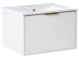 Wall Mounted Vanity Unit White Engineered Wood Bathroom Cabinet Ceramic Basin 60 cm Gold Handle Modern Design Beliani