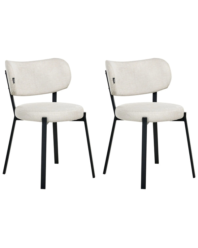 Set of 2 Dining Chairs Light Beige Fabric Upholstery Padded Seat Sleek Metal Legs Beliani