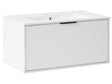 Wall Mounted Vanity Unit White Engineered Wood Bathroom Cabinet Ceramic Basin 80 cm Black Handle Modern Design Beliani