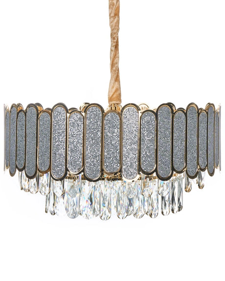 Chandelier Brass Metal and Glass Crystals  46 cm Pendant Lamp Glamour Style Beliani
