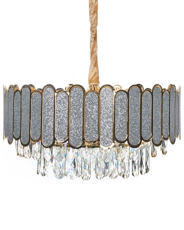 Chandelier Brass Metal and Glass Crystals  46 cm Pendant Lamp Glamour Style Beliani